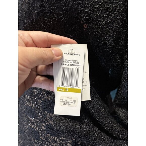 NWT ALEX EVENINGS Black Lace Shift Dress Jacket Set Formal Wedding Cocktail 14 - Picture 13 of 16